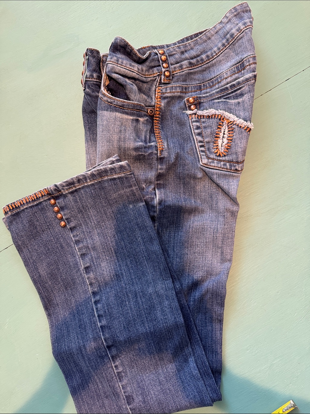 Cowgirl Tuff Medium Blue Boot-Cut Jeans With Copper Studs